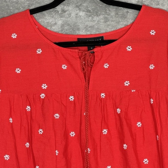 Lane Bryant 16 XL Top Shirt Red Floral Short Cap Sleeve Keyhole Round Neck Knit - Picture 7 of 8